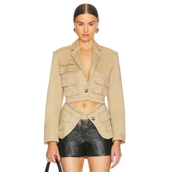 RTA Utilitarian Blazer White Pepper Beige Pockets